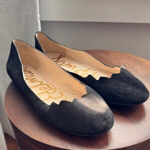 Sam Edelman Francis Flats- Black Suede Scalloped Flats
